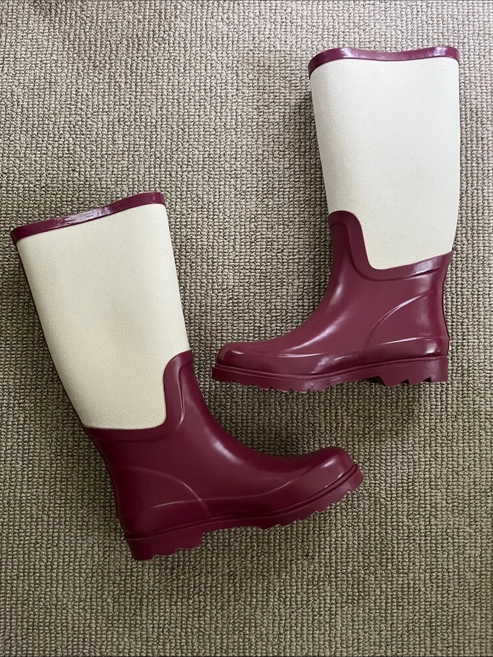 🆕 Lands End Two-Tone Plum and Cream Rain Boots